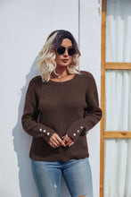 Load image into Gallery viewer, Round Neck Long Sleeve Waffle-Knit Sweater
