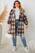 Load image into Gallery viewer, Plus Size Plaid Drop Shoulder Hooded Coat
