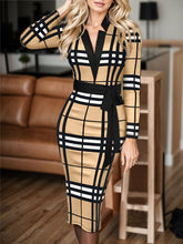 Load image into Gallery viewer, Plus Size Plaid V-Neck Long Sleeve Wrap Dress
