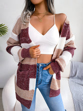 Load image into Gallery viewer, Striped Rib-Knit Open Front Longline Cardigan
