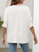 Load image into Gallery viewer, Smocked Flounce Sleeve Round Neck T-Shirt
