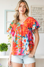 Load image into Gallery viewer, Floral V-Neck Short Sleeve Blouse
