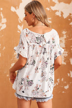 Load image into Gallery viewer, Floral Boat Neck Flounce Sleeve Blouse
