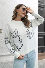 Load image into Gallery viewer, Cat Pattern Round Neck Long Sleeve Pullover Sweater
