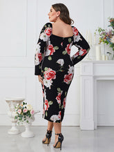 Load image into Gallery viewer, Plus Size Printed Square Neck Long Sleeve Dress
