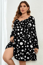 Load image into Gallery viewer, Melo Apparel Plus Size Polka Dot Sweetheart Neck Flounce Sleeve Mini Dress
