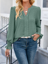Load image into Gallery viewer, Eyelet Notched Flounce Sleeve Blouse
