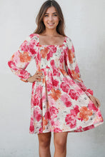 Load image into Gallery viewer, Floral Smocked Square Neck Long Sleeve Dress
