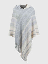 Load image into Gallery viewer, Striped Fringe Hem Hooded Poncho
