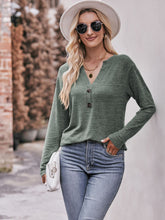 Load image into Gallery viewer, Buttoned Notched Neck Long Sleeve Top
