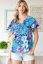 Load image into Gallery viewer, Floral V-Neck Short Sleeve Blouse
