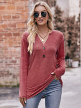 Load image into Gallery viewer, Buttoned Notched Neck Long Sleeve Top
