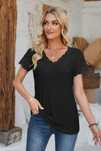 Load image into Gallery viewer, Eyelet V-Neck Lace Short Sleeve T-Shirt
