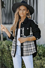 Load image into Gallery viewer, Plaid Pocketed Button Up Denim Jacket
