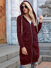 Load image into Gallery viewer, Full Size Zip-Up Longline Hoodie with Pockets
