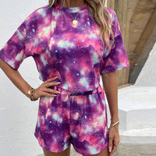 Load image into Gallery viewer, Tie Dye Round Neck Dropped Shoulder Half Sleeve Top and Shorts Set
