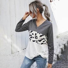 Load image into Gallery viewer, Leopard Color Block V-Neck Twisted Tee
