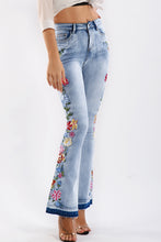 Load image into Gallery viewer, Full Size Flower Embroidery Wide Leg Jeans
