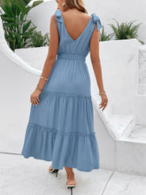 Load image into Gallery viewer, Tie Shoulder Smocked Waist Sleeveless Tiered Dress
