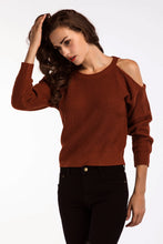 Load image into Gallery viewer, Round Neck Cold-Shoulder Ribbed Sweater
