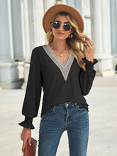 Load image into Gallery viewer, V-Neck Eyelet Flounce Sleeve Blouse
