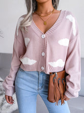 Load image into Gallery viewer, Cloud Print Button Down Ribbed Trim Cardigan
