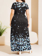 Load image into Gallery viewer, Plus Size Printed Round Neck Short Sleeve Maxi Dress
