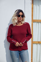 Load image into Gallery viewer, Round Neck Long Sleeve Waffle-Knit Sweater
