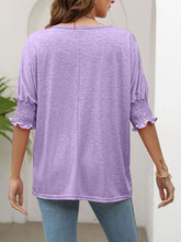 Load image into Gallery viewer, Smocked Flounce Sleeve Round Neck T-Shirt
