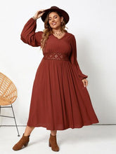 Load image into Gallery viewer, Plus Size Lace Detail V-Neck Balloon Sleeve Dress
