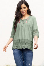 Load image into Gallery viewer, Tie Neck Lace Detail Half Sleeve Blouse
