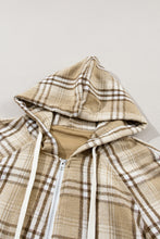 Load image into Gallery viewer, Drawstring Plaid Half Zip Raglan Sleeve Hoodie
