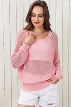 Load image into Gallery viewer, Openwork Round Neck Dropped Shoulder Knit Top
