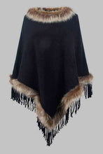 Load image into Gallery viewer, Faux Fur Trim Fringed Poncho
