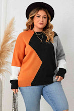 Load image into Gallery viewer, Plus Size Color Block Round Neck Knit Top
