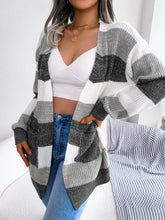 Load image into Gallery viewer, Striped Rib-Knit Open Front Longline Cardigan
