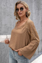 Load image into Gallery viewer, V-Neck Spliced Lace Flare Sleeve Top
