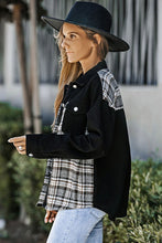 Load image into Gallery viewer, Plaid Pocketed Button Up Denim Jacket
