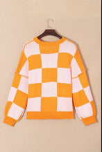 Load image into Gallery viewer, Checkered Exposed Seam Drooped Shoulder Sweater
