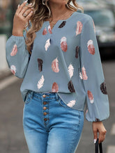 Load image into Gallery viewer, Printed Notched Neck Long Sleeve Blouse
