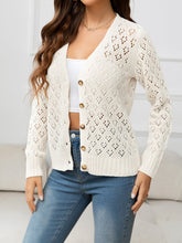 Load image into Gallery viewer, Openwork V-Neck Buttoned Knit Top
