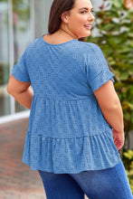 Load image into Gallery viewer, Plus Size Eyelet Round Neck Short Sleeve Blouse
