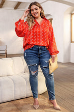 Load image into Gallery viewer, Plus Size Printed Johnny Collar Long Sleeve Blouse
