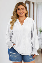 Load image into Gallery viewer, Plus Size Eyelet Notched Flounce Sleeve Blouse
