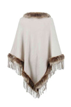 Load image into Gallery viewer, Faux Fur Trim Fringed Poncho
