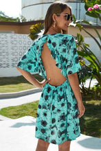 Load image into Gallery viewer, Backless Ruffled Printed V-Neck Dress
