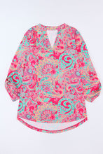 Load image into Gallery viewer, Plus Size Printed Notched Long Sleeve Blouse
