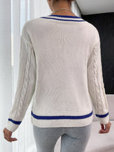 Load image into Gallery viewer, Contrast V-Neck Cable-Knit Sweater
