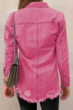 Load image into Gallery viewer, Distressed Raw Hem Snap Down Denim Jacket
