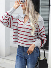 Load image into Gallery viewer, Striped Johnny Collar Rib-Knit Sweater
